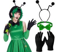 Newcotte 8 Pcs Cosplay Costume Accessories Kit TV Antenna Headband, Green Bow, Black Gloves, Ideal for Halloween, Anime Event and Themed Parties