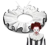 Newcotte Men Clown Collar Clown Neck Ruffle Collar Adult Adjustable Black White Jester Costume Halloween Cosplay Accessories(White with Black Edges)
