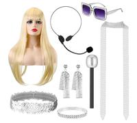 Newcotte Pop Star Costume for Women - 24 Inch Blonde Wig, Microphone, Sparkly Dress Accessories Set - 2000s Y2k Diva Look Famous Singer Disco Outfit for Halloween, Concerts, Party Cosplay