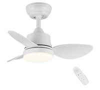 Newday 24inch Small White Ceiling Fan with Light and Remote Control, Diammable LED Lights, 3 Blades, Quiet DC Motor 6 Speeds Memory Function for Bedroom Living Room