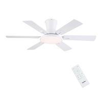 Newday 42 inch White Ceiling Fan with 6 Blades, Flush Mount Ceiling Fan with LED and Remote, Stepless Dimmer, Sleep Modes, 3 Timer, Quiet Reversible DC Motor for Bedroom Living Room Kitchen Balcony