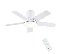 Newday 42 inch White Ceiling Fan with Remote Control, Flush Mount Ceiling Fan, Quiet 5 Blades Ceiling Fan with Stepless Dimmer, 7 Speed Mode, 3 Timer, Reversible DC Motor for Bedroom