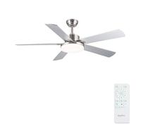 Newday 42” Silver Ceiling Fan Quiet with 5 Blade and Remote Control | Brushed Nickel, Reversible DC motor, LED Dimmable, Memory Function for Living Room, Bedroom