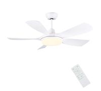 Newday 42 White Ceiling Fan with Remote Control, Dimmable LED, Reversible 5 Blades, Quiet DC Motor, 6 Speeds, Memory Function for Bedroom, Living Room, Patio