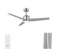 Newday 42inch Silver and Wooden Ceiling Fan with Remote Control, Dimmable LED, Quiet Reversible DC Motor, 6 Speeds, 3 Timer, Memory Function for Bedroom Living Room Basement Kitchen Terrace
