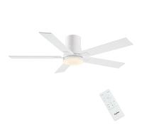 Newday 48inch White Ceiling Fan, Flush Mount Ceiling Fan with Remote Control, Quiet DC Motor, 2 Color Blade, Stepless Dimmable LED 24W, 7 Speed Mode, Memory Function for Bedroom, Living Room