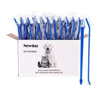 Newday 50 Pieces Double-Headed Dog Cat Pet Toothbrush, Super Soft Bristles Oral Care Teeth, pet Tooth Brush for Dogs, Dog toothbrushes in Bulk Individual polybag (Blue)