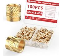 Newdeli 100pcs M4 Heat Set Inserts M4x6x6 Threaded Inserts for Plastic and 3D Printing Components Brass Metric Knurled Nuts Kit