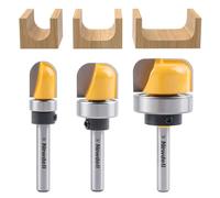 Newdeli 3Pcs Bowl and Tray Template Router Bit Set 1/4 Inch Shank Carbide Juice Groove Round Nose Router Bit with Bearing 1/2",3/4",1-1/8" Dish Carving Router Bits Wood Cutter