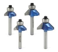 Newdeli 45 Degree Chamfer Router Bit Set 1/4" Shank- 4Pcs Chamfer Bits 1/4" 5/16" 3/8" 1/2" Cutting Diameters for Angled Edges, Clean Edge, Decorative Pieces