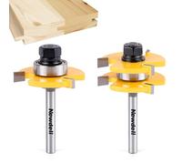 Newdeli Tongue and Groove Router Bit Set 1/4 Inch Shank - 2pcs Router Bits for 3/4" Stock, 1/2" Cutting Depth - T Shape 3 Teeth Wood Milling Cutter Woodworking Tool