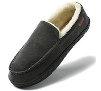 NewDenBer Men's Moccasin Slippers Warm Memory FoamSuede Soft Plush Fleece Lined Slip on Indoor Outdoor House Shoes (10 UK, Dark Grey)