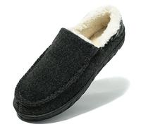 NewDenBer Men's Warm Memory Foam Moccasin Slippers Felted Wool Plush Sherpa Lined Slip on Indoor Outdoor House Shoes (10 UK, Dark Grey)