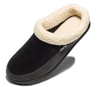 NewDenBer Men's Warm Memory Foam Slippers Soft Plush Fleece Lined Slip on Indoor Outdoor House Shoes (13.5-14.5 UK, Black Grey)