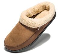 NewDenBer Men's Warm Memory Foam Slippers Suede Plush Fleece Lined Slip on Indoor Outdoor Clog House Shoes, Dark Brown, 11-11.5