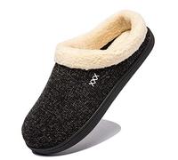 NewDenBer Men's Warm Memory Foam Slippers Winter Soft Plush Fleece Lined Slip on Indoor Outdoor House Shoes (7-7.5 UK, Black)