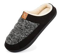 NewDenBer Men's Winter Memory Foam Slippers Warm Soft Plush Lined Slip on Indoor Outdoor House Shoes (10-11 UK, Black)