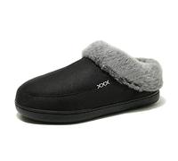 NewDenBer Women's Warm Memory Foam Slippers Soft Fluffy Faux Fur Lining Slip on Indoor Outdoor House Shoes (6-7 UK, Black)