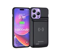 NEWDERY Battery Case for iPhone 14 Pro Max/14 Plus 10000mAh Qi Wireless Charging Case Sync-Data Supported, Extended Rechargeable Charger Battery Pack for iPhone 14/13/12 Pro Max,14 Plus 6.7” Black