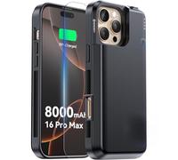 NEWDERY Battery Case for iPhone 16 Pro Max, 8000mAh USB-C Portable Power Bank, CarPlay, Sync Data Supported, Rechargeable Charger Case Compatible with iPhone 16 Pro Max 6.9", Black