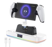 NEWDERY Charger Dock for PS Portal, Case-Friendly Charging Station with Magnetic USB-C Connector, RGB Lighting Charging Stand for PlayStation Portal Remote Player