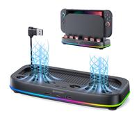 NEWDERY Cooling Fan for Nintendo Switch 2 (2025), Switch 2 Cooler Dock with 9 RGB Modes, 6 Game Card Slots & 3 USB Ports, Dual Fans with 3-Speed Adjustment