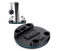NEWDERY for PlayStation 5/Slim/Pro Console Stand, with Dual Charging Station for PlayStation 5 Controllers, Adjustable RGB Light, for PlayStation 5 Controller Charger Stand - Black