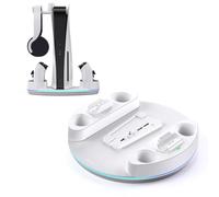 NEWDERY for PlayStation 5/Slim/Pro Console Stand, with Dual Charging Station for PlayStation 5 Controllers, Adjustable RGB Light, for PlayStation 5 Controller Charger Stand - White