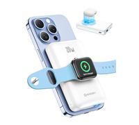 NEWDERY Magnetic Power Bank for Apple Watch & iPhone, 10000mAh PD 20W Fast Charging USB C Portable Charger, Travel Battery Pack for iPhone 16/15/14/13/12 Series, iWatch 10/Ultra/9/8/7/6/5 White
