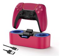 NEWDERY PS5 Controller Charger Station, Fast Charging Dock for PlayStation 5 Controllers, Single Controller Charging Stand Replacement for DualSense & DualSense Edge, Red