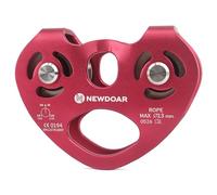 NewDoar CE Certified 28KN Tandem Double Speed Pulley Heart-Shaped Dual Pulley Zip Line Rescue Cable Trolley up to 13 mm Ropes for Climbing, Rescue Lifting(Red)