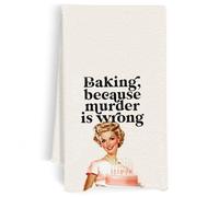 Newdv Funny Kitchen Dish Towels, Baking Because Murder is Wrong, Funny Decor for Kitchen Towels Humorous Hand Towels Decorative for Bathroom Gifts for Housewarming Women 16x24