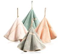 Newdvmmss 4Pcs Hanging Hand Towels with Hanging Loop Absorbent Coral Fleece Bathroom Hand Towels Soft Thick Dish Cloth Hand Dry Towels Round Hand Towels (4 Colors-C)