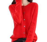 Newdvmmss Women's Cashmere Cardigan, Button up Front, Long Sleeves, Soft and Warm Knit, Elastic, Round Neck, Button up, Long Sleeves, Wool Included，Red,XL