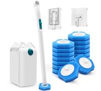 NEWE Disposable Toilet Brush, Toilet Bowl Wand Holder Set with Upgraded Clamping System, 16 PCS Cleaner Refills, Bathroom Cleaning Tool for Sink Bathtub Drain Wash Basin Urinal