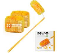 NEWE Duster Refills 20 PCS with Extendable Handle Compatible with Swiffer, 360 Degree Heavy Duty Dusting Kit with 5X Microfibers, Multi-Surface Dust Removing Tool for Cleaning Blinds Furniture