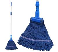 NEWE Industrial Mop for Cleaning Floors, Heavy Duty Commercial Mops with 140 cm Long Handle, Looped-End Wet Dry String Mop for Hardwood Tile Concrete Home Kitchen Office Garage (Blue)