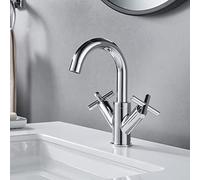 NewEast Basin Mixer Tap, Dual Cross Handle Swivel Spout Bathroom Sink Taps with Pop Up Waste, Modern Chrome Basin Tap