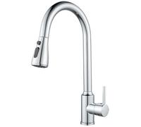 NewEast Kitchen Mixer Tap, Single Lever Kitchen Tap with Pull Out Sprayer, Swan Neck Kitchen Faucet, Chrome, Stainless Steel