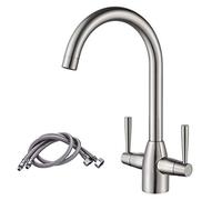 NewEast Kitchen Taps,Modern Double Handle Kitchen Mixer Sink Tap Swivel Spout Brushed Nickel