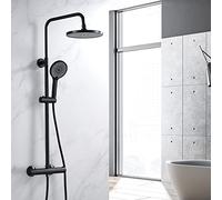 NewEast Thermostat Shower System, Black Adjustable 9" Overhead Rainfall Shower Head, Handheld Shower Head 38 °C Thermostatic Shower Mixer Set