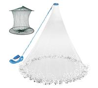 Neween Cast Net for Fishing with Shrimp Cage, American Freshwater Saltwater 3/4/5/6/7/8/9/10Ft Radius Casting Net Bait Trap Fish, Heavy Duty Zinc Sinker, 3/8 Inch Mesh Size