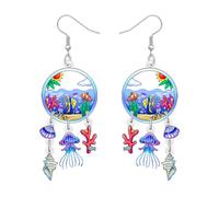 NEWEI Acrylic Creative Funny Sea World Tropical Fish Conch with Jellyfish Dangle Earrings Cute Ocean Animals Jewellery Accessories for Women Beach Lovers Vacation Gifts (Multicolour)