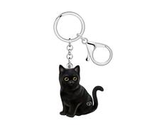 NEWEI Acrylic Cute Black Cat Keychain Key Ring Cat Gifts for Women Girls Mom Kitten Pet Lovers Car Keys Wallet Accessories (Soot)