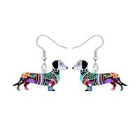 NEWEI Acrylic Cute Boho Wiener Dachshund Dangle Earrings Fun Puppy Pets Bohemian Design Jewellery Accessories Weiner Dog Gifts for Women Dog Mom Animal Lovers (Grey)