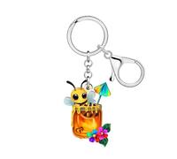 NEWEI Acrylic Cute Bumblebee Keychain Car Keys Key Ring Accessories Insect Bug Honey Jar Bee Gifts for Women Girls Bee Lovers (Floral)
