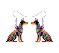 NEWEI Acrylic Cute Doberman Pinscher Dog Earrings for Women Fun Puppy Pets Bohemian Design Jewellery Accessories Boho Gifts for Dog Mom Animal Lovers (Colorful)