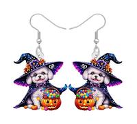 NEWEI Acrylic Cute Halloween Dog Dangle Earrings Gifts for Women Mom Dog Lovers, Spooky Puppy Pets with Pumpkin Halloween Costume Jewellery Accessories (Goldendoodle)