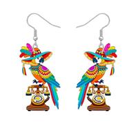 NEWEI Acrylic Cute Hawaii Tropical Parrot Dangle Earrings for Women Funny Bird with Flower Earrings Dangling Summer Jewellery Gifts for Bird Lovers Accessories (Colorful)