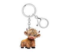 NEWEI Acrylic Cute Highland Cow Keychain Car Keys Wallet Keyring Key Rings Accessories Gifts for Women Girls Cow Lovers Charm (Brown)